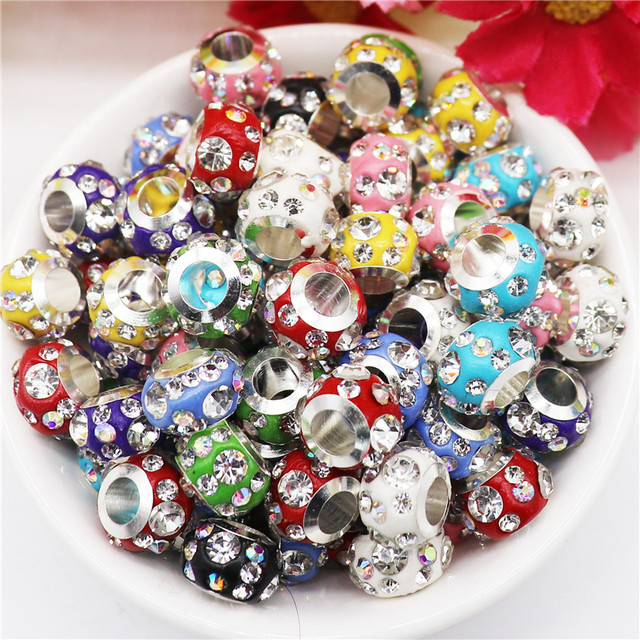 10Pcs White Color Rhinestone Crafts Large Hole Beads Bracelet Charms for  Charm Bracelets European Beads in